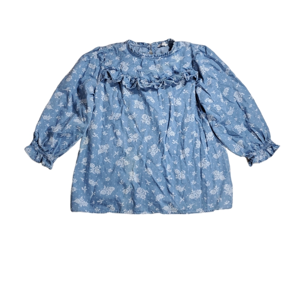 Blue denim floral longsleeve top